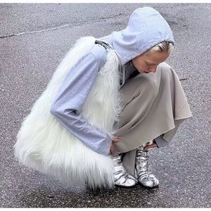 White Hobo Bag faux Mongolian Fur Streetwear Mod 60’s Style
